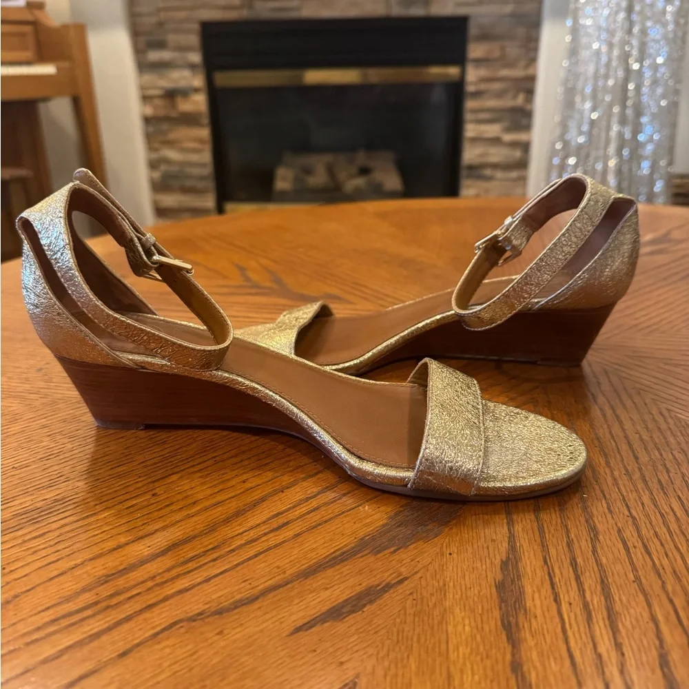 Tory Burch Gold Ankle Strap Wedges 8